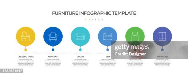 furniture related process infographic template. process timeline chart. workflow layout with linear icons - side table stock illustrations