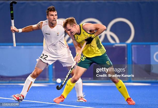 Joshua Simmonds of Australia is challenged by Simon Gougnard of Belgium during the gold medal final match between Australia and Belgium on day...
