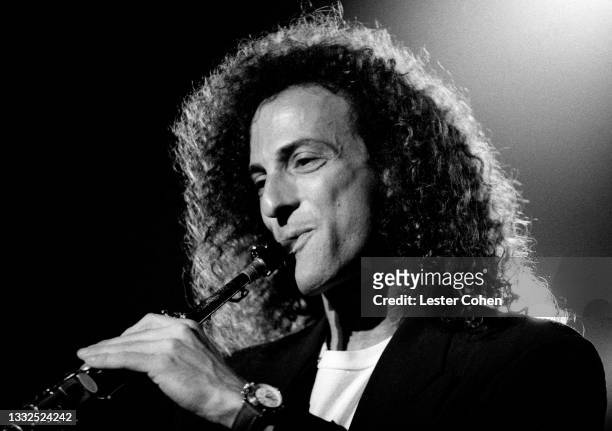 American smooth jazz saxophonist Kenny G plays at the Arista Records Pre-Party for 33rd Annual Grammy Awards on February 19, 1991 at the Plaza Hotel...