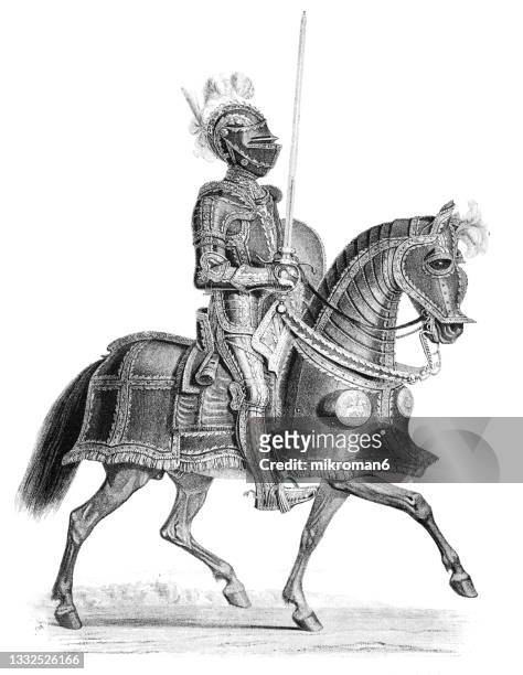old illustration of splendor armor for horse and knight - cavaliers warriors photos et images de collection