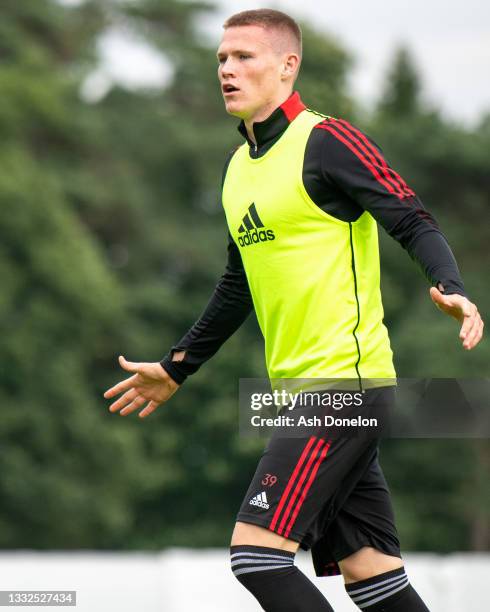 Scott McTominay of Manchester United in action during a first team training session on August 05, 2021 in St Andrews, Scotland.