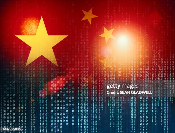 chinese flag and binary code - chinese national flag stock pictures, royalty-free photos & images