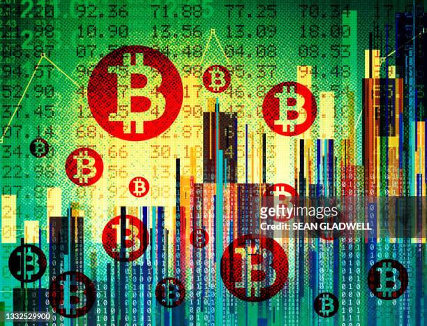 bitcoin graphic illustration - cryptocurrencies stockfoto's en -beelden