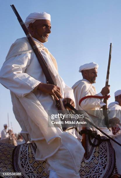 Eight hundred and twelve Berber horsemen came down from the hills to participate in this first national Fantasia, and are shown here milling around...