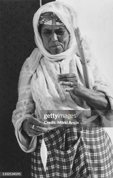 Woman spins thread in Fes, Morocco in September 1978.