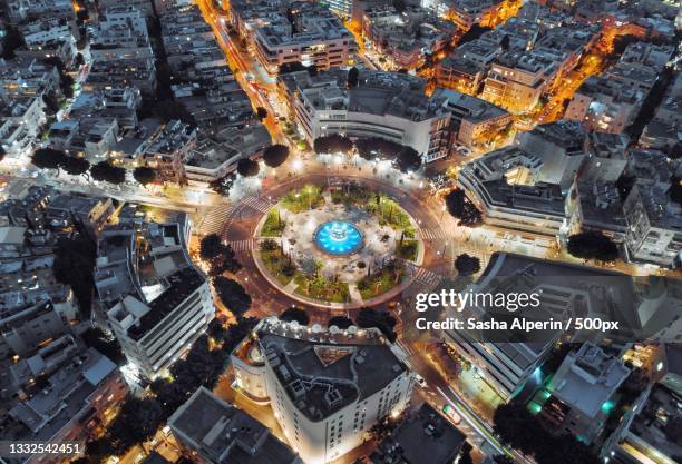 aerial view of dizengoff circle, tel aviv, israel - tel aviv stock-fotos und bilder