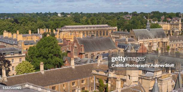 cambridge as seen from the great st mary's church tower - trinity-college-cambridge-university stock pictures, royalty-free photos & images