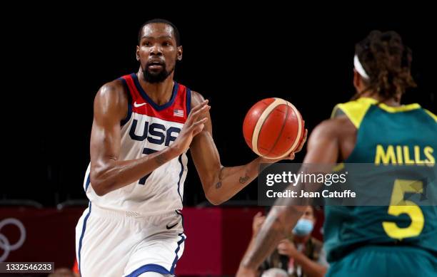 Kevin Durant of USA during the Men's Semifinal Basketball game between United States and Australia on day thirteen of the Tokyo 2020 Olympic Games at...