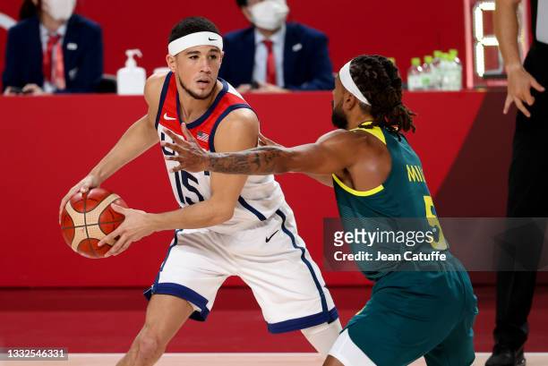 Devin Booker of USA during the Men's Semifinal Basketball game between United States and Australia on day thirteen of the Tokyo 2020 Olympic Games at...
