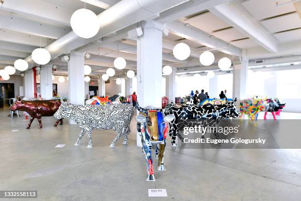 View of painted cows on display at the CowParade 2021 launch event hosted by God’s Love We Deliver at the Artist Studio sponsored by CLEAR in...