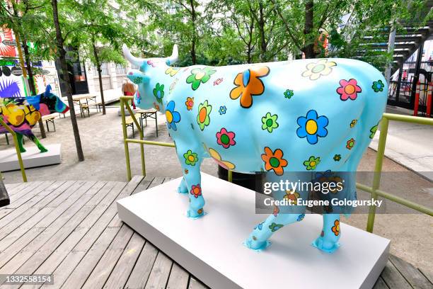 Daisy" cow painted by Eve Plumb on display at the CowParade 2021 launch event hosted by God’s Love We Deliver at the Artist Studio sponsored by CLEAR...