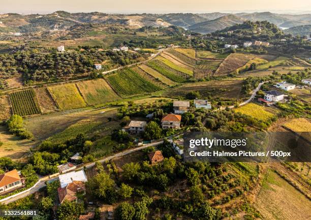 high angle view of agricultural field,durres,albania - durazzo - fotografias e filmes do acervo