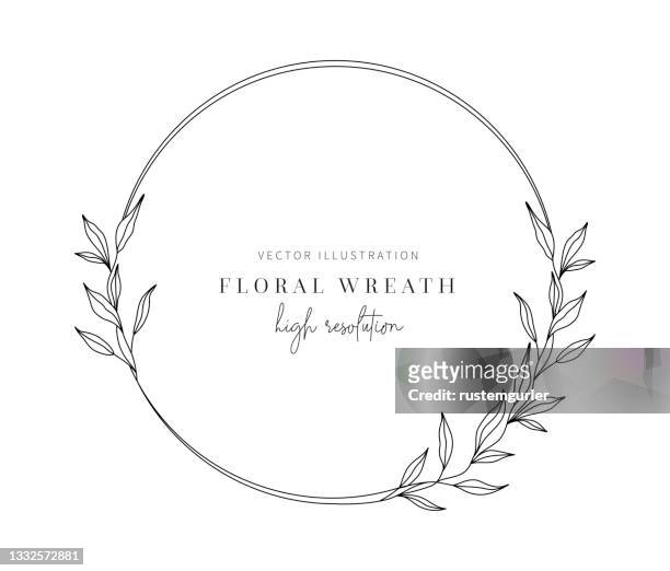 ilustraciones, imágenes clip art, dibujos animados e iconos de stock de corona floral dibujada a mano, corona floral con hojas para la boda. - wreath