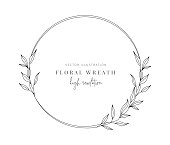 Hand drawn floral wreath, Floral wreath with leaves for wedding.