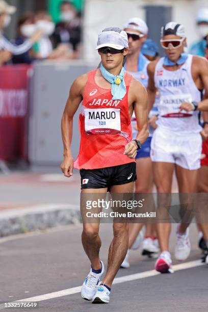 Satoshi Maruo of Team Japan competes in the Men's 50km Race Walk Final on day fourteen of the Tokyo 2020 Olympic Games at Sapporo Odori Park on...