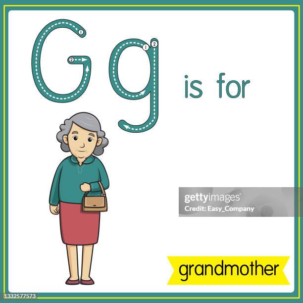 vector illustration for learning the alphabet for children with cartoon images. letter g is for grandmother. - grandmother portrait stock illustrations