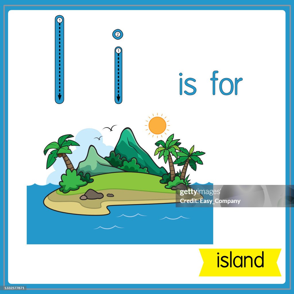 Vector illustration for learning the alphabet For children with cartoon images. Letter I is for island.