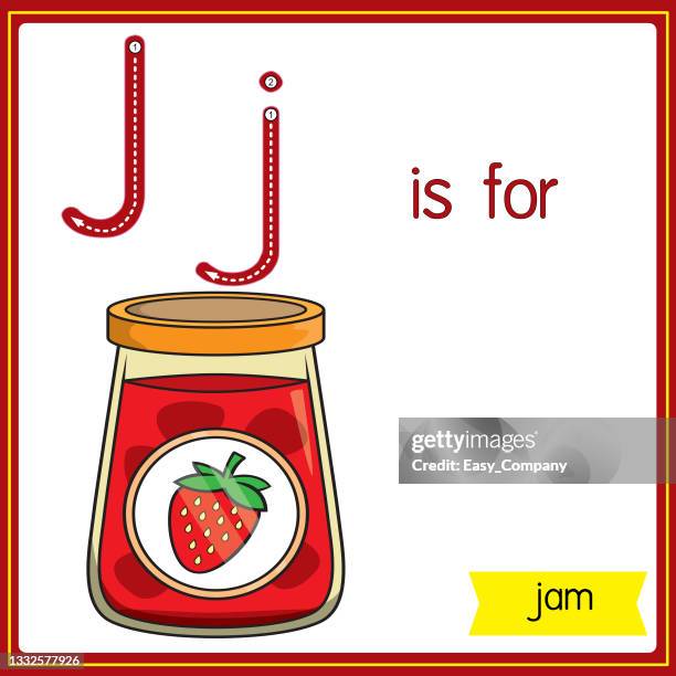 vector illustration for learning the alphabet for children with cartoon images. letter j is for jam. - sugar jar illustration stock illustrations