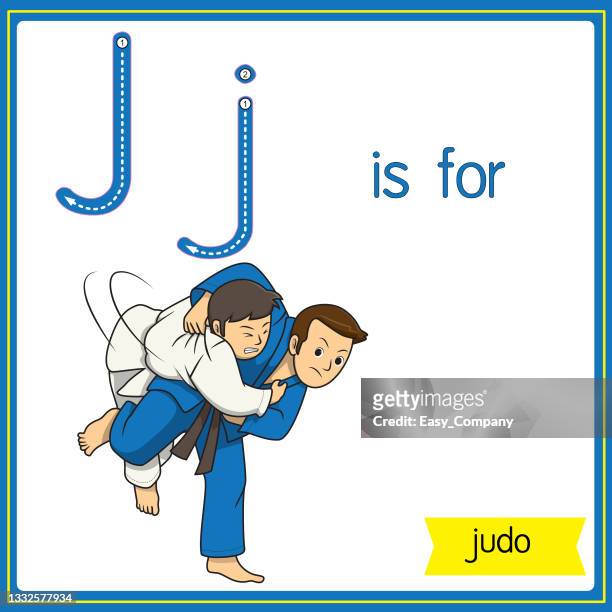 vector illustration for learning the alphabet for children with cartoon images. letter j is for judo. - aikido stock illustrations
