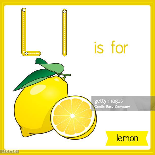 ilustrações de stock, clip art, desenhos animados e ícones de vector illustration for learning the alphabet for children with cartoon images. letter l is for lemon. - limoeiro