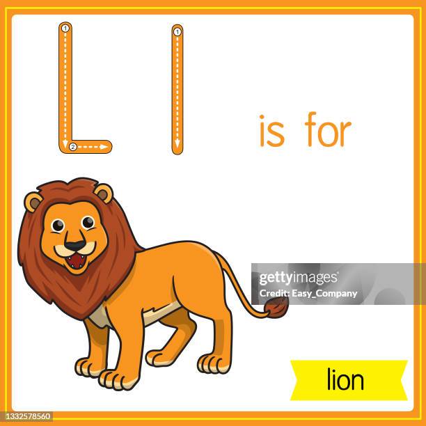 bildbanksillustrationer, clip art samt tecknat material och ikoner med vector illustration for learning the alphabet for children with cartoon images. letter l is for lion. - lion attack