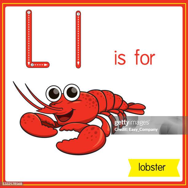 vector illustration for learning the alphabet for children with cartoon images. letter l is for lobster. - lobster roll on white stock illustrations