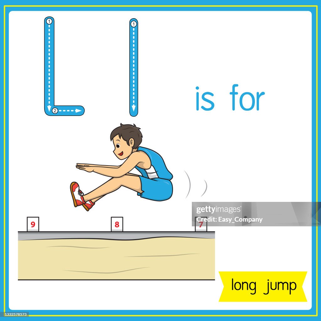 Vector illustration for learning the alphabet For children with cartoon images. Letter L is for long jump.