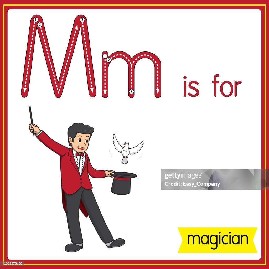 Vector illustration for learning the alphabet For children with cartoon images. Letter M is for magician.