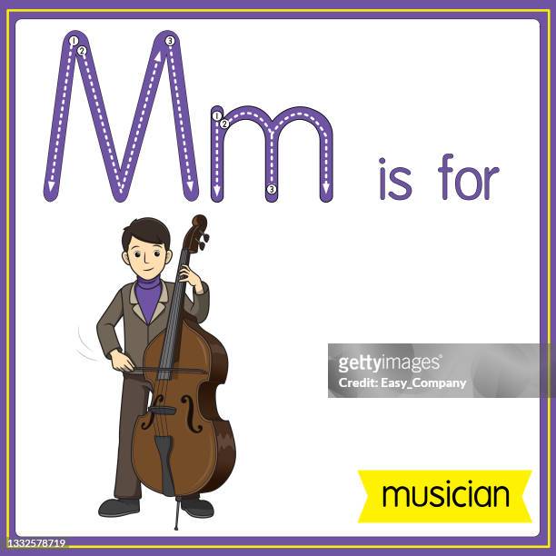 vector illustration for learning the alphabet for children with cartoon images. letter m is for musician. - classical music stock illustrations