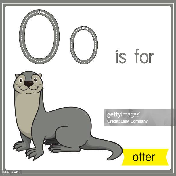 vector illustration for learning the alphabet for children with cartoon images. letter o is for otter. - cute otter stock illustrations