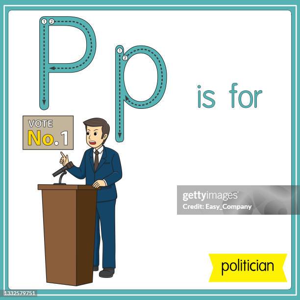 stockillustraties, clipart, cartoons en iconen met vector illustration for learning the alphabet for children with cartoon images. letter p is for politician. - tribune tower