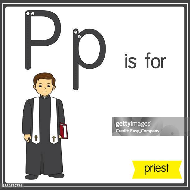 vektorillustration zum erlernen des alphabets für kinder mit cartoon-bildern. buchstabe p ist für priester. - european union stock-grafiken, -clipart, -cartoons und -symbole