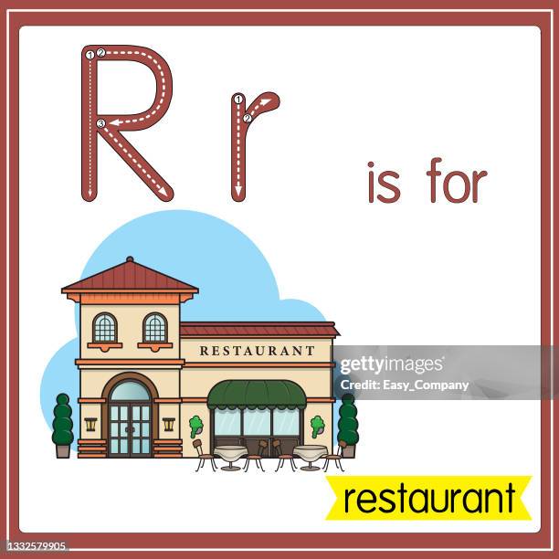 vector illustration for learning the alphabet for children with cartoon images. letter r is for restaurant. - restaurant waiter uniform stock illustrations