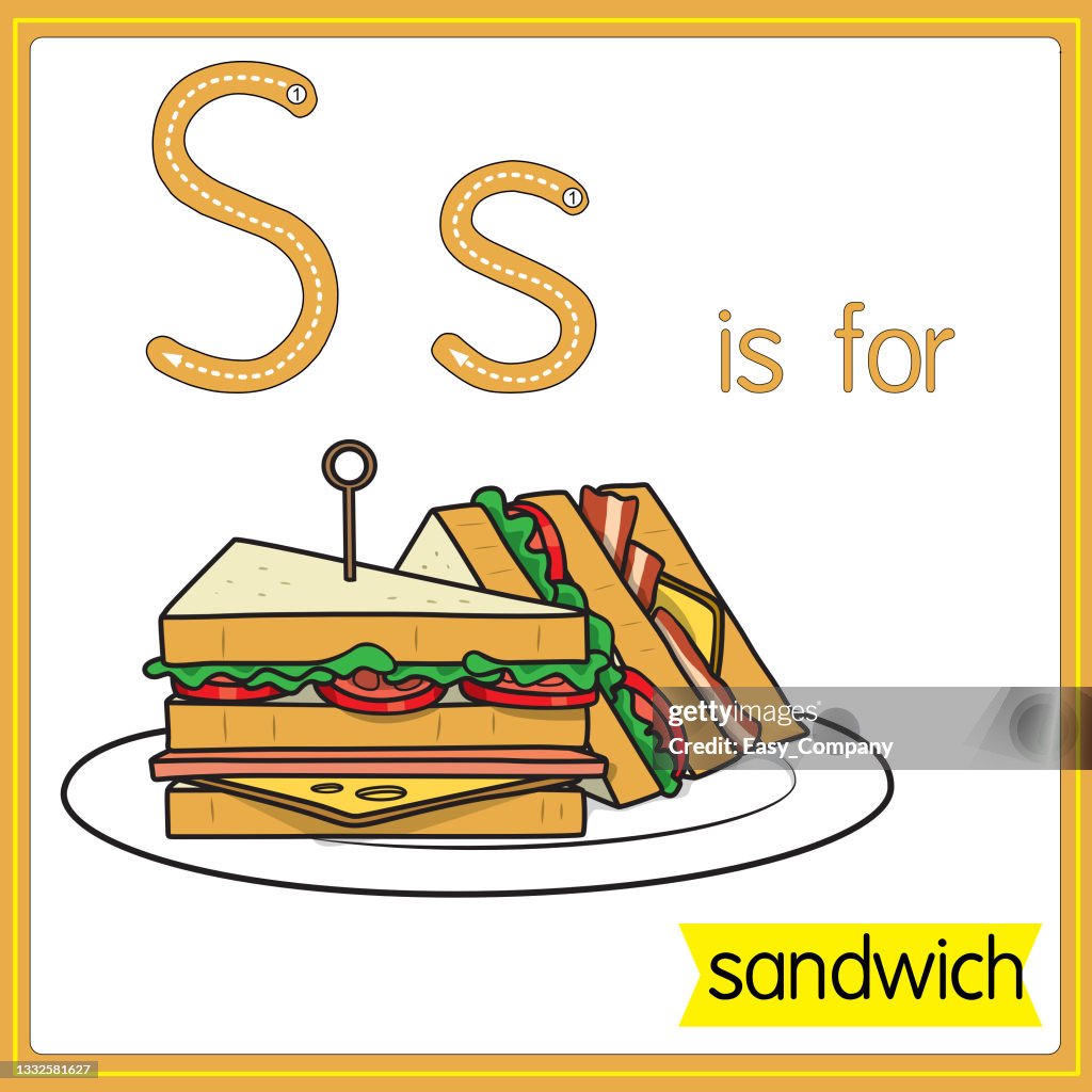 Vector illustration for learning the alphabet For children with cartoon images. Letter S is for sandwich.