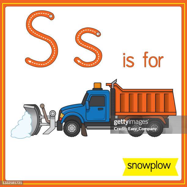 vector illustration for learning the alphabet for children with cartoon images. letter s is for - snow blower stock illustrations