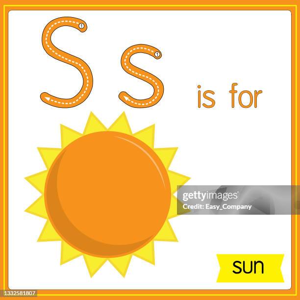 vector illustration for learning the alphabet for children with cartoon images. letter s is for sun. - scorching start to the school summer holidays stock illustrations