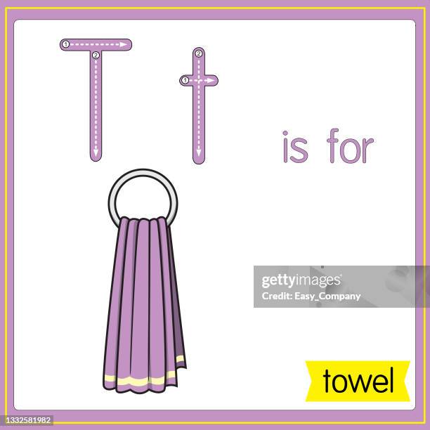 vector illustration for learning the alphabet for children with cartoon images. letter t is for towel. - tissue softness stock illustrations