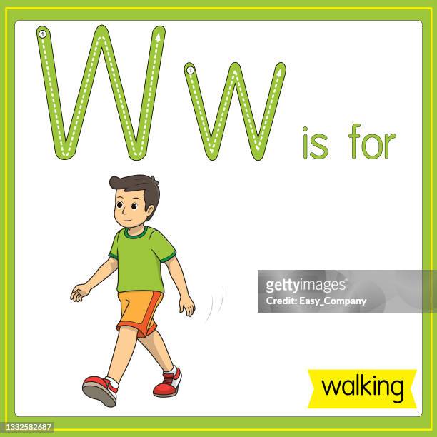 stockillustraties, clipart, cartoons en iconen met vector illustration for learning the alphabet for children with cartoon images. letter w is for walking. - racewalking