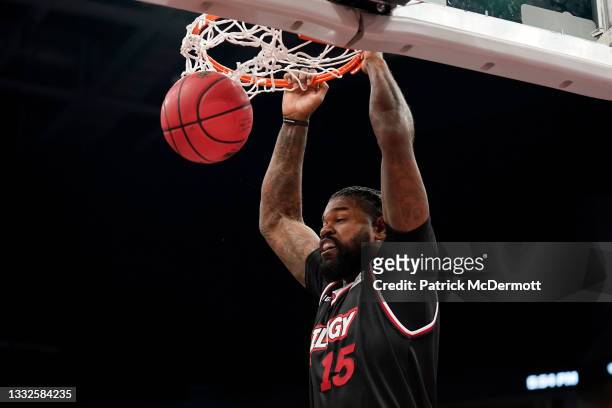 Amir Johnson of the Trilogy dunks the ball during the game against the Ball Hogs during BIG3 - Week Five at the Fiserv Forum on August 05, 2021 in...
