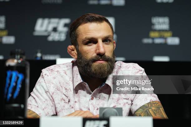 Michael Chiesa looks on during the UFC 265 press conference at at Toyota Center on August 05, 2021 in Houston, Texas.