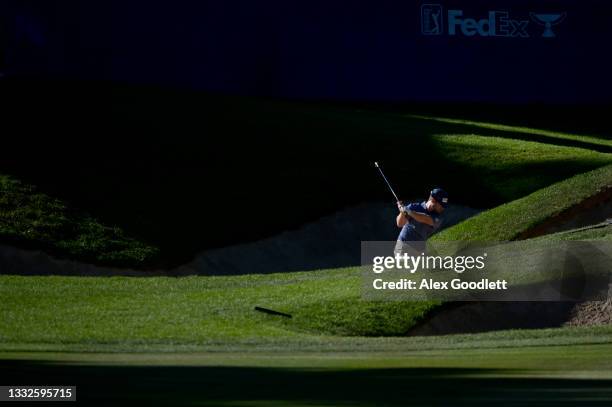 David Lingmerth of Sweden plays a third shot on the 18th hole during the first round of the Barracuda Championship at Tahoe Mountain Club's Old...