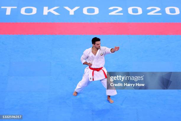 Antonio Jose Diaz Fernandez of Team Venezuela competes during the Men’s Karate Kata Elimination Round on day fourteen of the Tokyo 2020 Olympic Games...