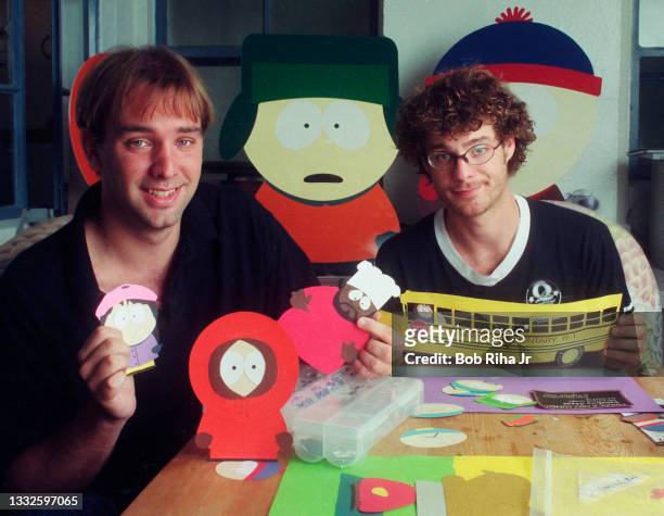 South Park creators Matt Stone and Trey Parker, at their studio office, August 19, 1997 in Los Angeles, California.