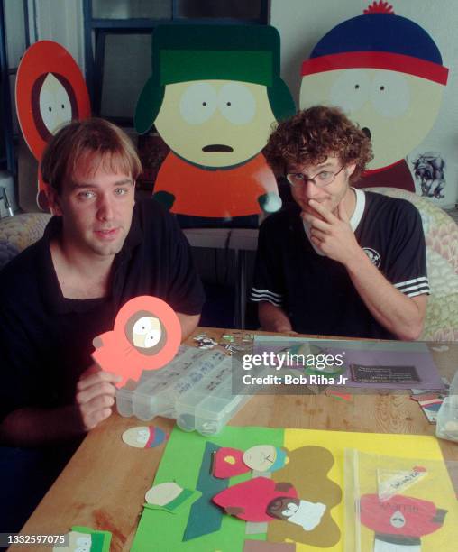 South Park creators Matt Stone and Trey Parker, at their studio office, August 19, 1997 in Los Angeles, California.