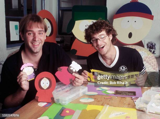 South Park creators Matt Stone and Trey Parker, at their studio office, August 19, 1997 in Los Angeles, California.