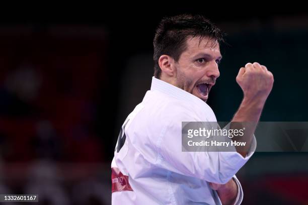 Antonio Jose Diaz Fernandez of Team Venezuela competes during the Men’s Karate Kata Elimination Round on day fourteen of the Tokyo 2020 Olympic Games...