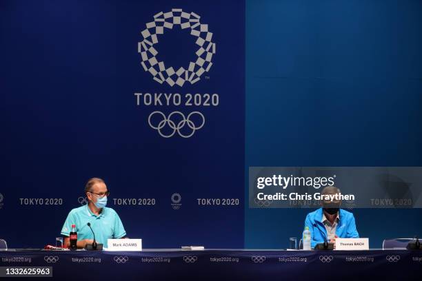 President Thomas Bach speaks during a press conference on day 14 of the Tokyo Olympic Games at Tokyo Big Sight on August 06, 2021 in Tokyo, Japan.