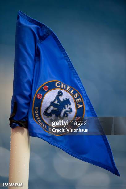 Corner flag featuring the official Chelsea club crest during the Pre Season Friendly between Chelsea and Tottenham Hotspur at Stamford Bridge on...