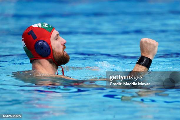 Viktor Nagy of Team Hungary looks on during the Men's Semifinal match between Greece and Hungary on day fourteen of the Tokyo 2020 Olympic Games at...