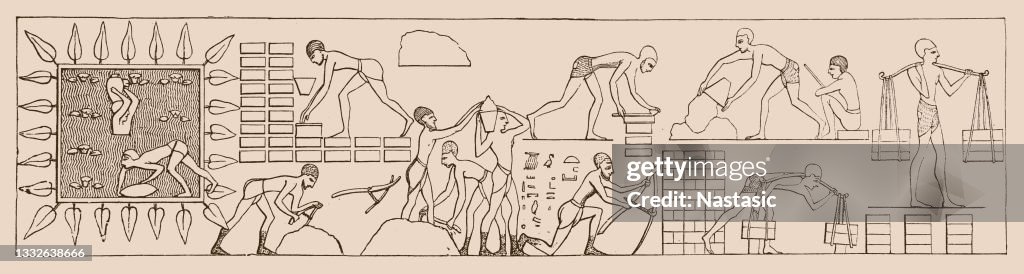 Hebrews, under the prospect of Egyptian guards, making bricks
